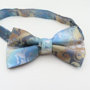 Stacy Adams Bow Tie Blue Yellow Paisley Floral 2.5" Wide Pre Tied Polyester